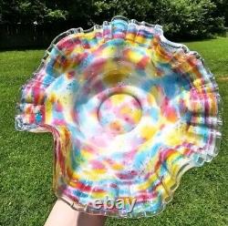Antique Victorian Ruffled Art Glass Brides Basket Bowl