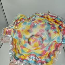 Antique Victorian Ruffled Art Glass Brides Basket Bowl