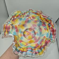 Antique Victorian Ruffled Art Glass Brides Basket Bowl