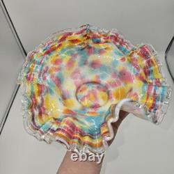 Antique Victorian Ruffled Art Glass Brides Basket Bowl