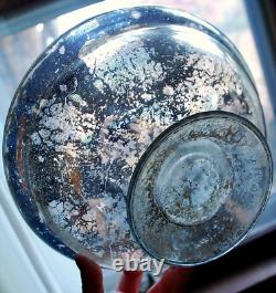 Antique Victorian SILVERED MERCURY GLASS BOWL Pedestal Base HAND BLOWN 9.25