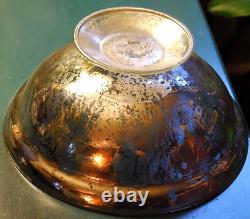 Antique Victorian SILVERED MERCURY GLASS BOWL Pedestal Base HAND BLOWN 9.25