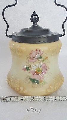 Antique Victorian Satin Finish Art Glass Biscuit Jar by Mt. Washington Rochester