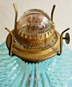 Antique Victorian Sheldon Swirl Blue & White Opalescent Glass Radiant Oil Lamp