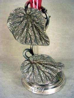 Antique Victorian Silver Plate Cranberry Art Glass Epergne Castor Pickle Brides