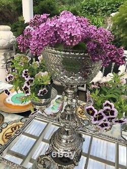 Antique Victorian Silver Plate Epergne Centerpiece with Cut Glass Center Bowl