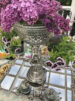 Antique Victorian Silver Plate Epergne Centerpiece with Cut Glass Center Bowl