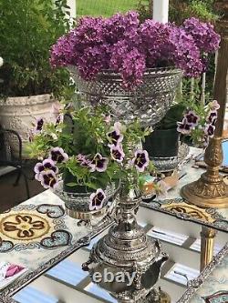 Antique Victorian Silver Plate Epergne Centerpiece with Cut Glass Center Bowl