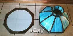 Antique Victorian Slag Stain Opalescent Glass Panel Art Deco Hanging Lamp Shade