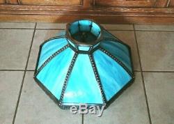 Antique Victorian Slag Stain Opalescent Glass Panel Art Deco Hanging Lamp Shade