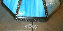 Antique Victorian Slag Stain Opalescent Glass Panel Art Deco Hanging Lamp Shade