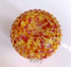 Antique Victorian Spatter Vase Cased Glass Pink Yellow Orange Ruffled Rim 5.5