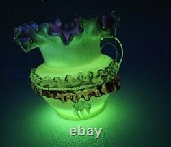 Antique Victorian Stevens & Williams Cased Art Glass Vase, Uranium GLOW, 5.5