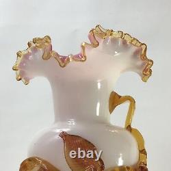 Antique Victorian Stevens & Williams Cased Pink Art Glass Applied Floral Vase