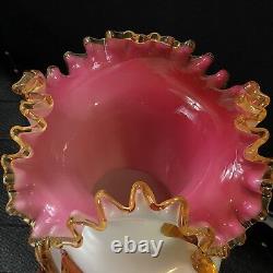 Antique Victorian Stevens & Williams Cased Pink Art Glass Applied Floral Vase