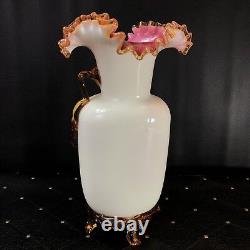 Antique Victorian Stevens & Williams Cased Pink Art Glass Applied Floral Vase