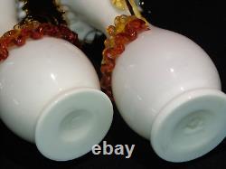 Antique Victorian Stevens and Williams Art Glass Pair of HandledVases with Rigaree