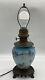 Antique Victorian Threaded Art Glass Blue Electrified Oil Lamp Hand Painted Rare