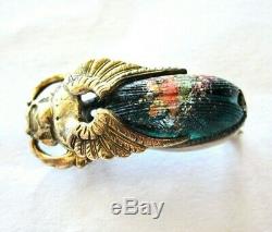 Antique Victorian Unusual Sculptural Gold F. Art Glass Scarab Beetle Brooch Pin