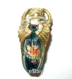 Antique Victorian Unusual Sculptural Gold F. Art Glass Scarab Beetle Brooch Pin