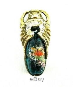 Antique Victorian Unusual Sculptural Gold F. Art Glass Scarab Beetle Brooch Pin