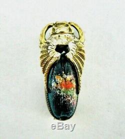 Antique Victorian Unusual Sculptural Gold F. Art Glass Scarab Beetle Brooch Pin