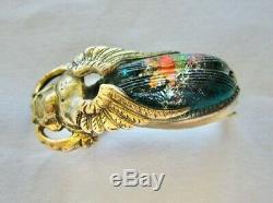 Antique Victorian Unusual Sculptural Gold F. Art Glass Scarab Beetle Brooch Pin