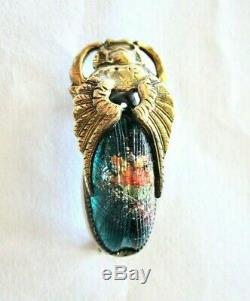 Antique Victorian Unusual Sculptural Gold F. Art Glass Scarab Beetle Brooch Pin