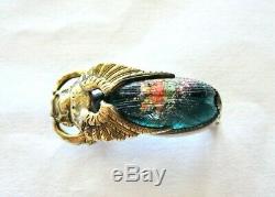 Antique Victorian Unusual Sculptural Gold F. Art Glass Scarab Beetle Brooch Pin