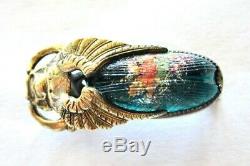 Antique Victorian Unusual Sculptural Gold F. Art Glass Scarab Beetle Brooch Pin