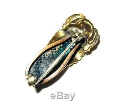 Antique Victorian Unusual Sculptural Gold F. Art Glass Scarab Beetle Brooch Pin