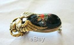 Antique Victorian Unusual Sculptural Gold F. Art Glass Scarab Beetle Brooch Pin