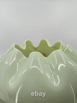 Antique Victorian Uranium Custard Ivory Blown Glass Rose Bowl Applied Flowers