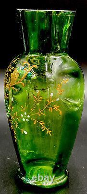Antique Victorian Uranium Green 24k Gold Bohemian Harrach Bud Vase 5 5/8