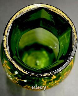 Antique Victorian Uranium Green 24k Gold Bohemian Harrach Bud Vase 5 5/8