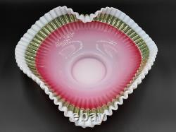 Antique Victorian Vaseline Opalescent Art Glass Brides Heart Crimped Bowl Basket Antique Victorian Vaseline Opalescent Art Glass Brides Heart Crimped Bowl Basket