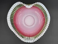 Antique Victorian Vaseline Opalescent Art Glass Brides Heart Crimped Bowl Basket Antique Victorian Vaseline Opalescent Art Glass Brides Heart Crimped Bowl Basket