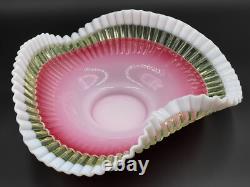 Antique Victorian Vaseline Opalescent Art Glass Brides Heart Crimped Bowl Basket Antique Victorian Vaseline Opalescent Art Glass Brides Heart Crimped Bowl Basket
