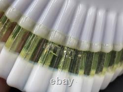 Antique Victorian Vaseline Opalescent Art Glass Brides Heart Crimped Bowl Basket Antique Victorian Vaseline Opalescent Art Glass Brides Heart Crimped Bowl Basket