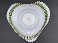 Antique Victorian Vaseline Opalescent Art Glass Brides Heart Crimped Bowl Basket Antique Victorian Vaseline Opalescent Art Glass Brides Heart Crimped Bowl Basket