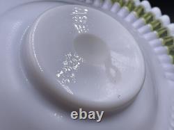Antique Victorian Vaseline Opalescent Art Glass Brides Heart Crimped Bowl Basket Antique Victorian Vaseline Opalescent Art Glass Brides Heart Crimped Bowl Basket