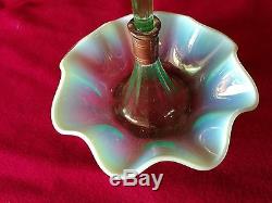 Antique Victorian Vaseline Opalescent Art Glass Epergne Trumpet Vase 12