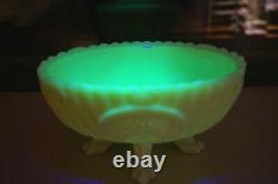 Antique Victorian Vaseline Uranium Opalescent Art Glass Candy Bonbon Jar Bowl