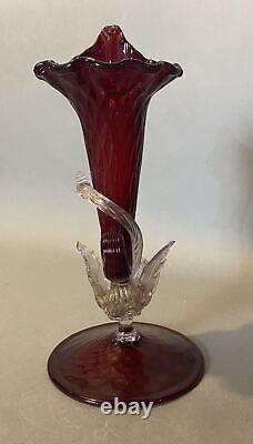 Antique Victorian Venetian Figural Art Glass 11.5 Vase with Swan