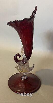 Antique Victorian Venetian Figural Art Glass 11.5 Vase with Swan