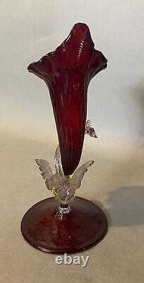 Antique Victorian Venetian Figural Art Glass 11.5 Vase with Swan