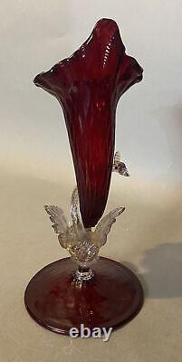 Antique Victorian Venetian Figural Art Glass 11.5 Vase with Swan