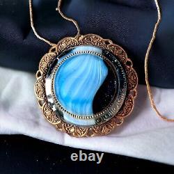 Antique Victorian Waterfall Pendant Necklace Gold Filled Reverse Painted Glass