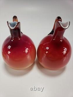 Antique Victorian Wheeling Coral Glass Cruet Set Hobbs Brockunier Peachblow