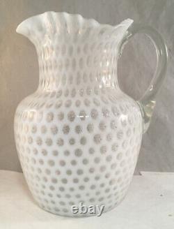 Antique Victorian White Opalescent Art Glass Pitcher Hobbs 333 Windows Pattern